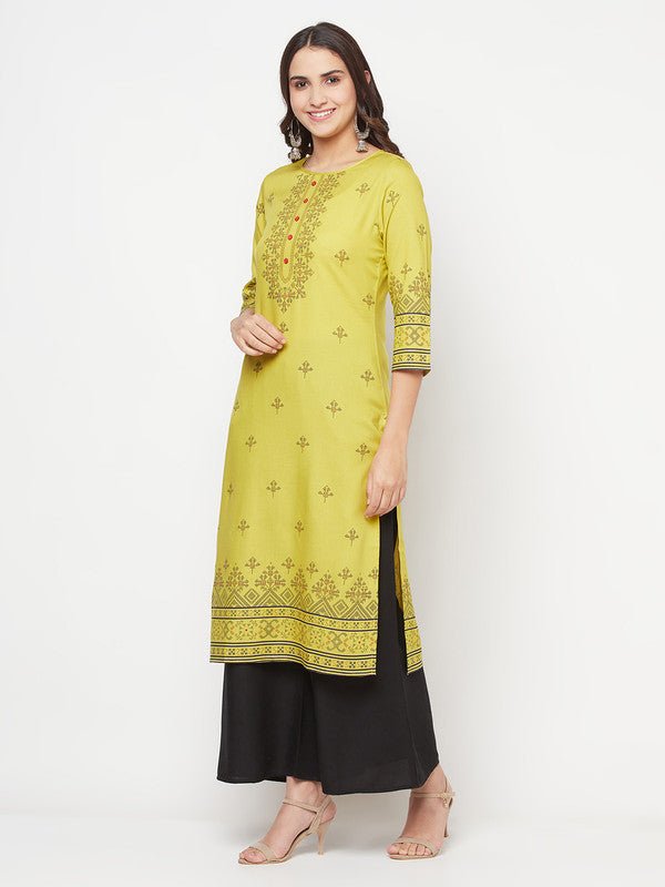 Aniyah Rayon Digital Screen Print Parrot Green Straight Kurta - Swadesiicart