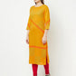 Aniyah Cotton Block Print Mustard Color Straight Kurta - Swadesiicart