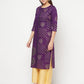 Aniyah Cotton Foil Print Purple Straight Kurta - Swadesiicart