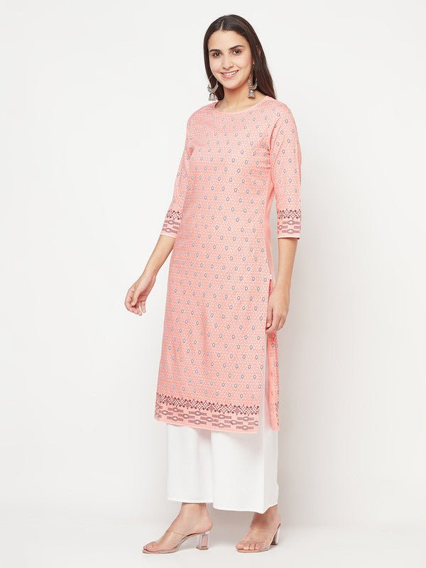 Aniyah Rayon Digital Screen Print Peach Color Straight Kurta - Swadesiicart