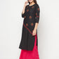 Aniyah Rayon Block Print Straight Kurta - Black - Swadesiicart