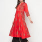 Aniyah Rayon Block Print Red Anarkali Kurta