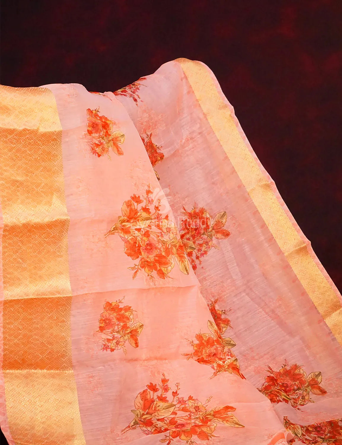Baby Pink Colour Floral Print Semi Chanderi Saree By Gayathri Reddy Designer Studio | Swadesiicart