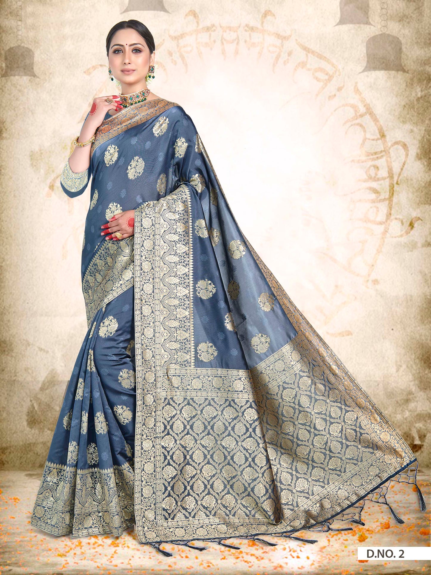 Vardha Slate Grey Woven Banarasi Saree | Swadesiicart
