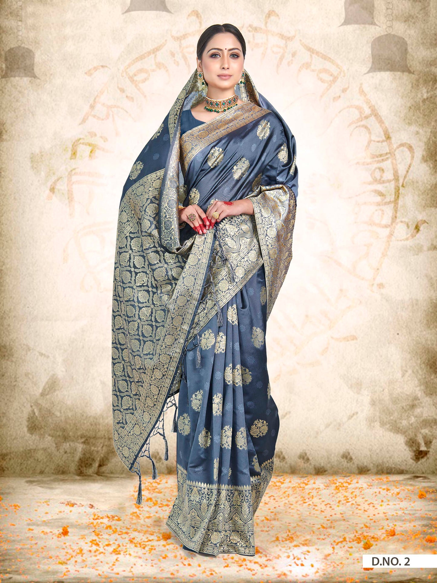 Vardha Slate Grey Woven Banarasi Saree | Swadesiicart