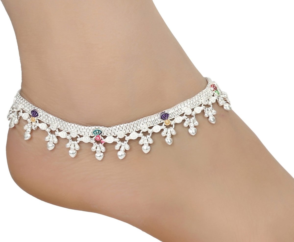 AanyaCentric Silver Plated White Metal Payal Indian Traditional Ethnic Fashion Imitation Jewellery Foot Chain | Swadesiicart