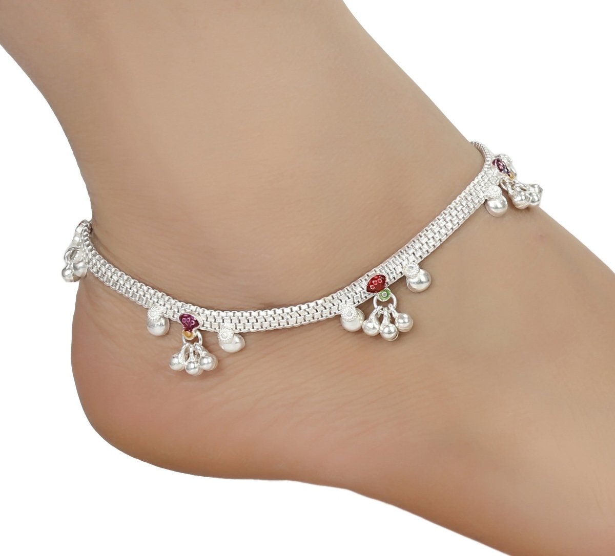 AanyaCentric Silver Plated White Metal Payal Indian Traditional Ethnic Fashion Imitation Jewellery Foot Chain | Swadesiicart