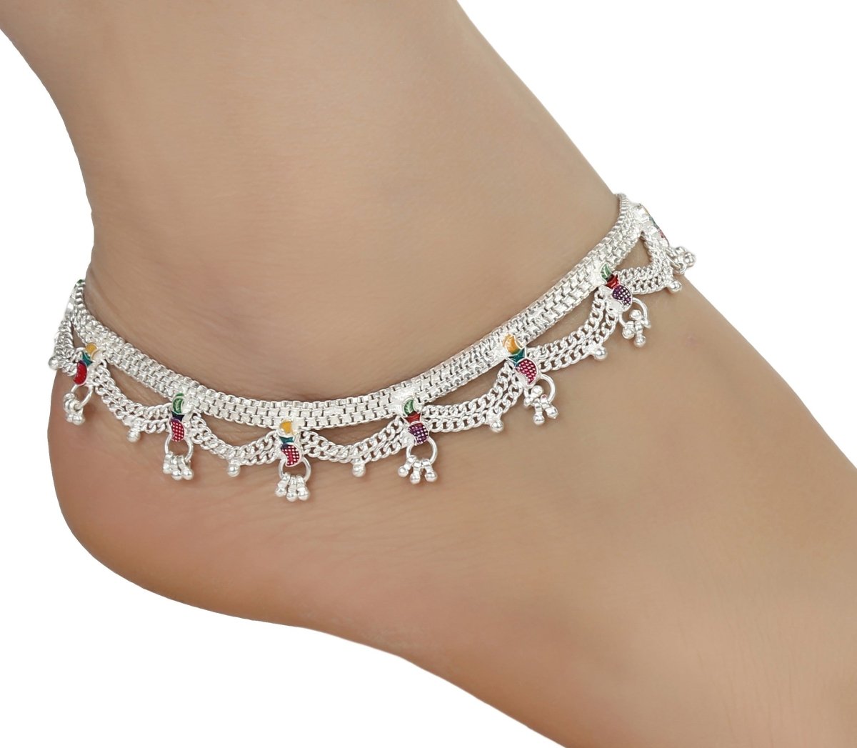 AanyaCentric Silver Plated White Metal Payal Indian Traditional Ethnic Fashion Imitation Jewellery Foot Chain | Swadesiicart
