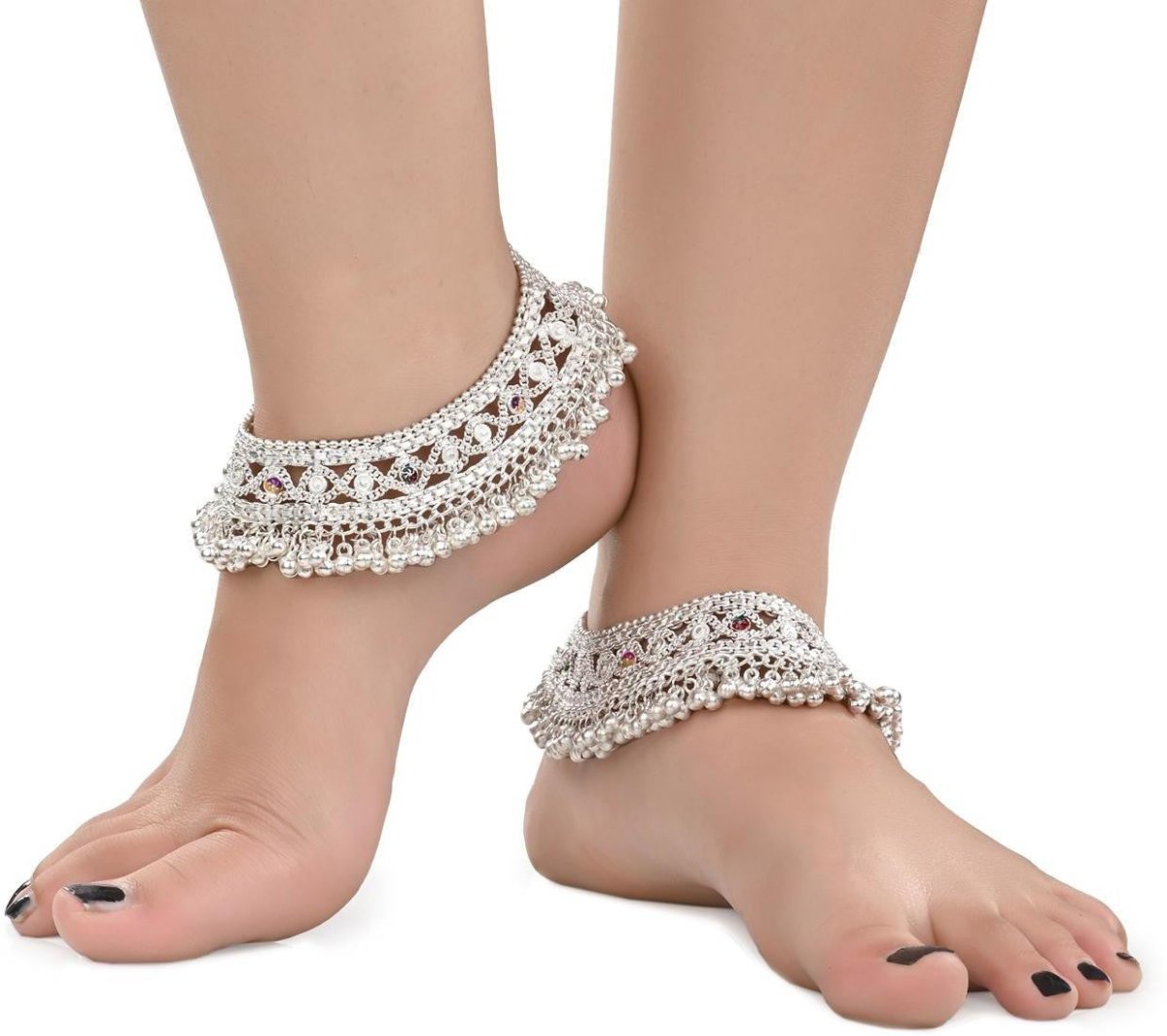 AanyaCentric Silver Plated White Metal Payal Indian Traditional Ethnic Fashion Imitation Jewellery Foot Chain | Swadesiicart