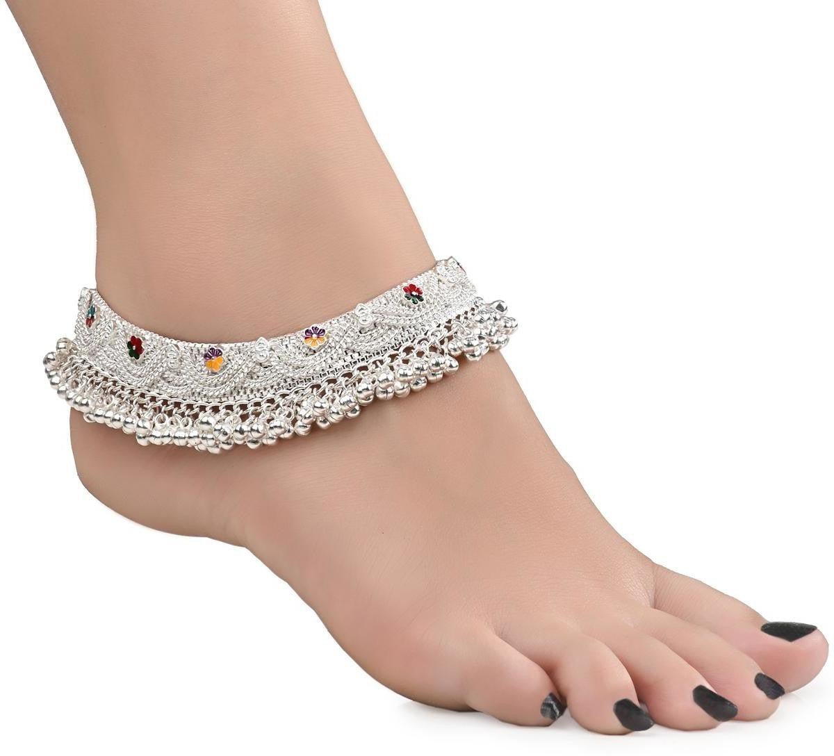 AanyaCentric Silver Plated White Metal Payal Indian Traditional Ethnic Fashion Imitation Jewellery Foot Chain | Swadesiicart