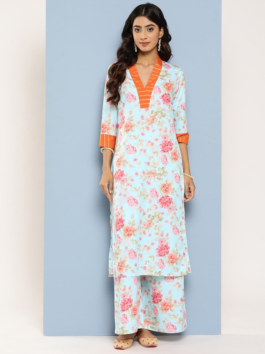Ahalyaa Floral Printed Kurta With Palazzos | Swadesiicart