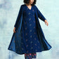 trueBrowns Blue Embroidered Velvet Overlay Jacket | Swadesiicart