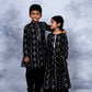 Ahalyaa Boys Black Chanderi Gold Printed Kids Kurta Churidar Set | Swadesiicart