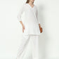 Fab Fashion White Pure Cotton V Neck Co-Ord Set - Swadesiicart