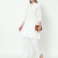 Fab Fashion Pannel White Chiken Kari Co-Ord Set With Round Cut Neck - Swadesiicart