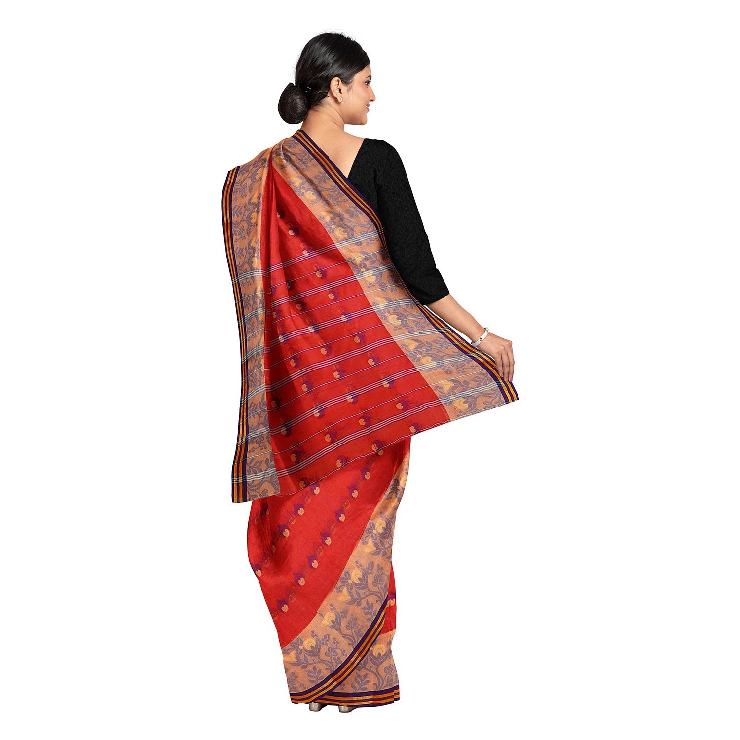 Exclusive Collection 100% Pure Cotton Red Tant Saree With Hand Weaving Work - Swadesiicart