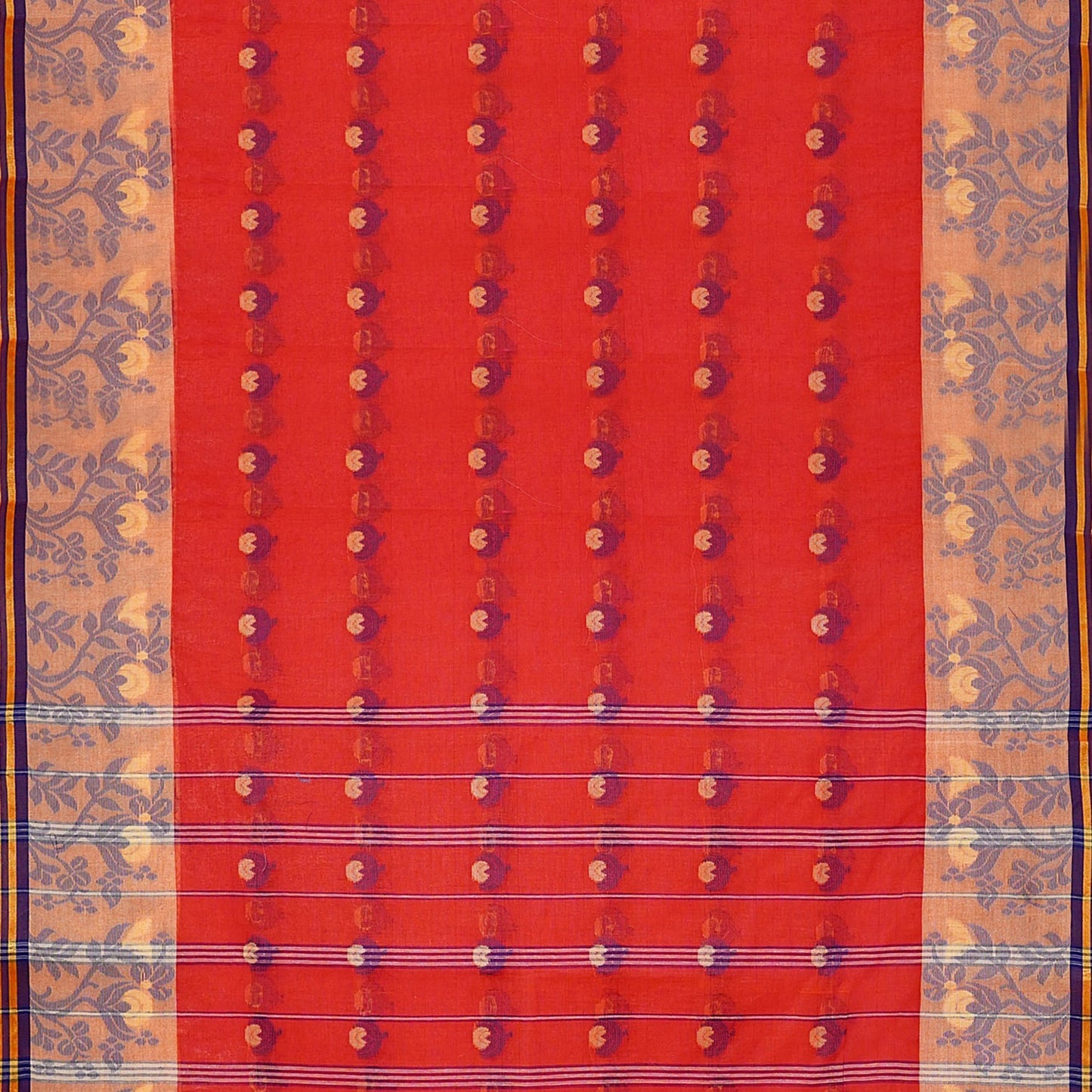 Exclusive Collection 100% Pure Cotton Red Tant Saree With Hand Weaving Work - Swadesiicart