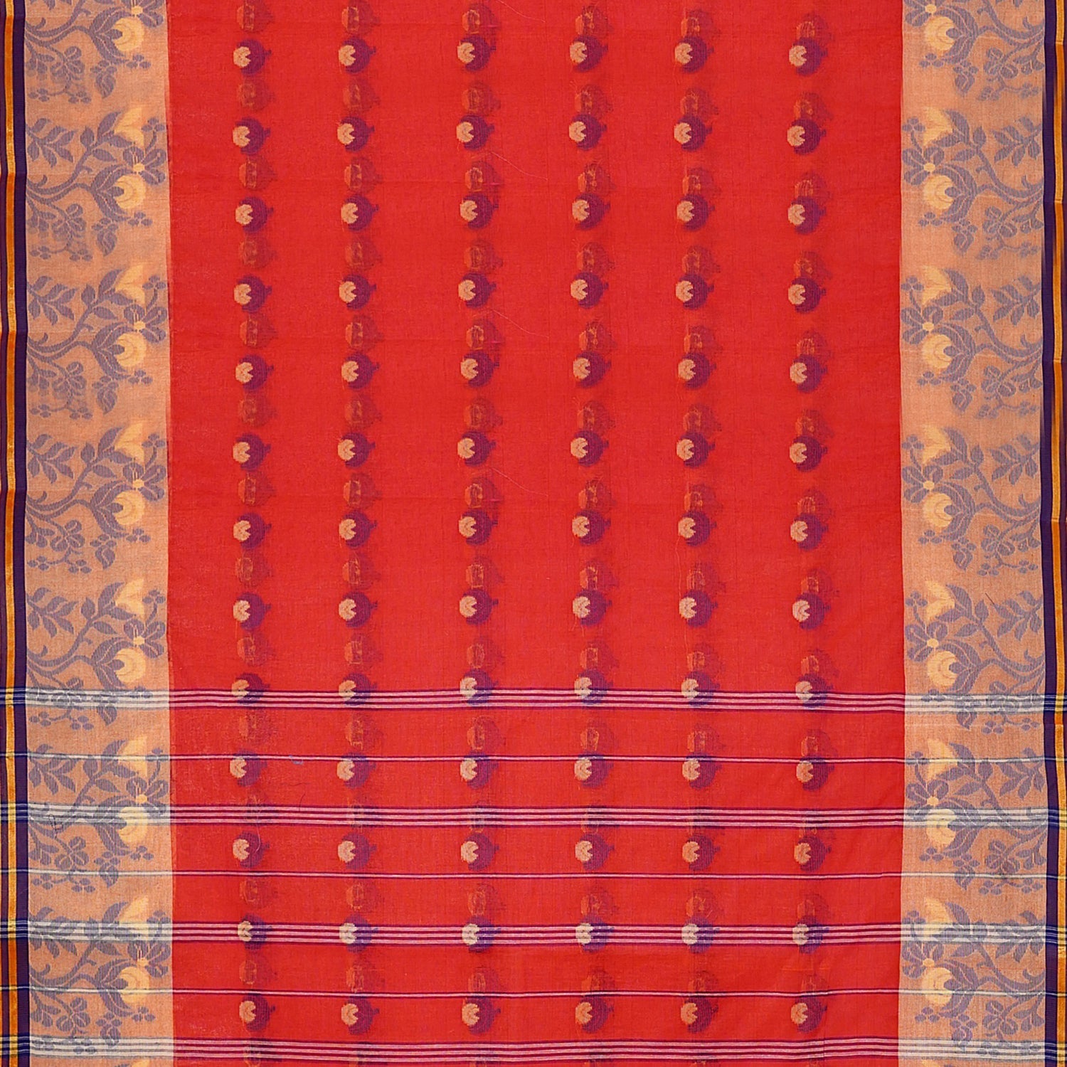 Exclusive Collection 100% Pure Cotton Red Tant Saree With Hand Weaving Work - Swadesiicart