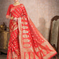 Vardha Scarlet Red Woven Banarasi Saree | Swadesiicart