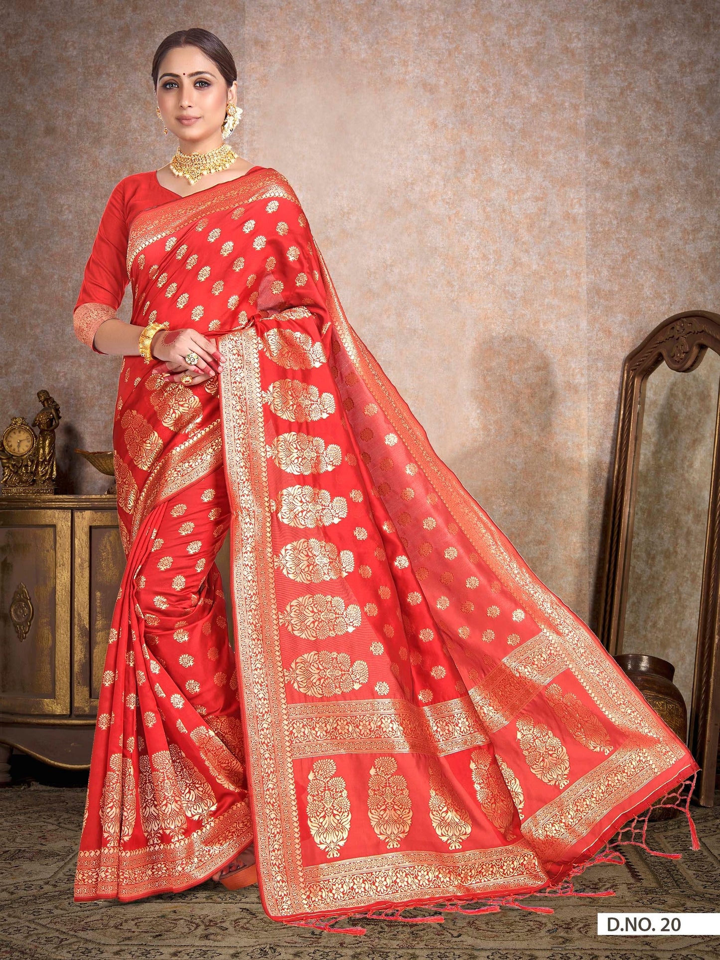 Vardha Scarlet Red Woven Banarasi Saree | Swadesiicart
