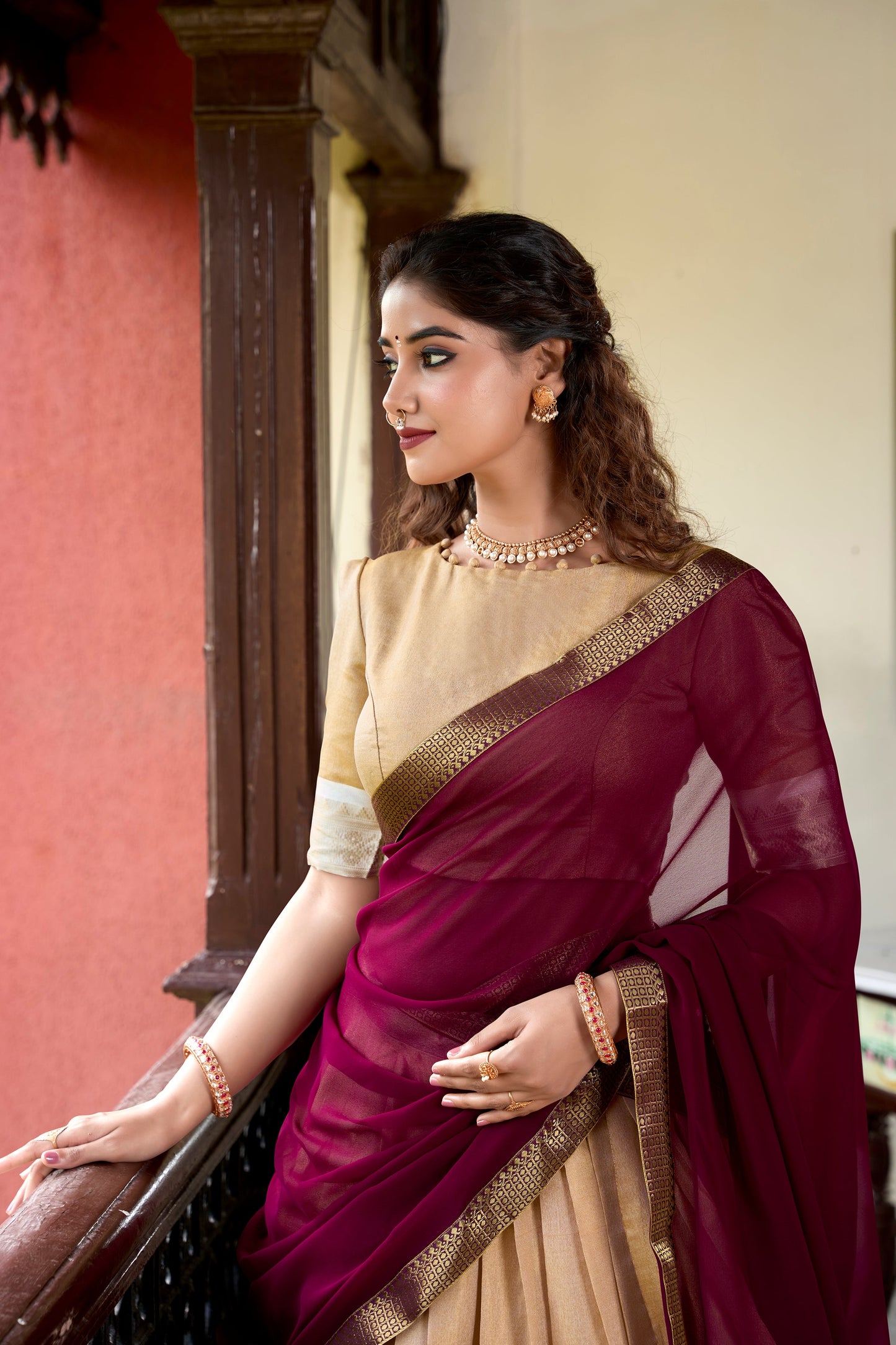 Lorenvalley Cream Kanchipuram Zari Weaving Work Lehenga Choli | Swadesiicart
