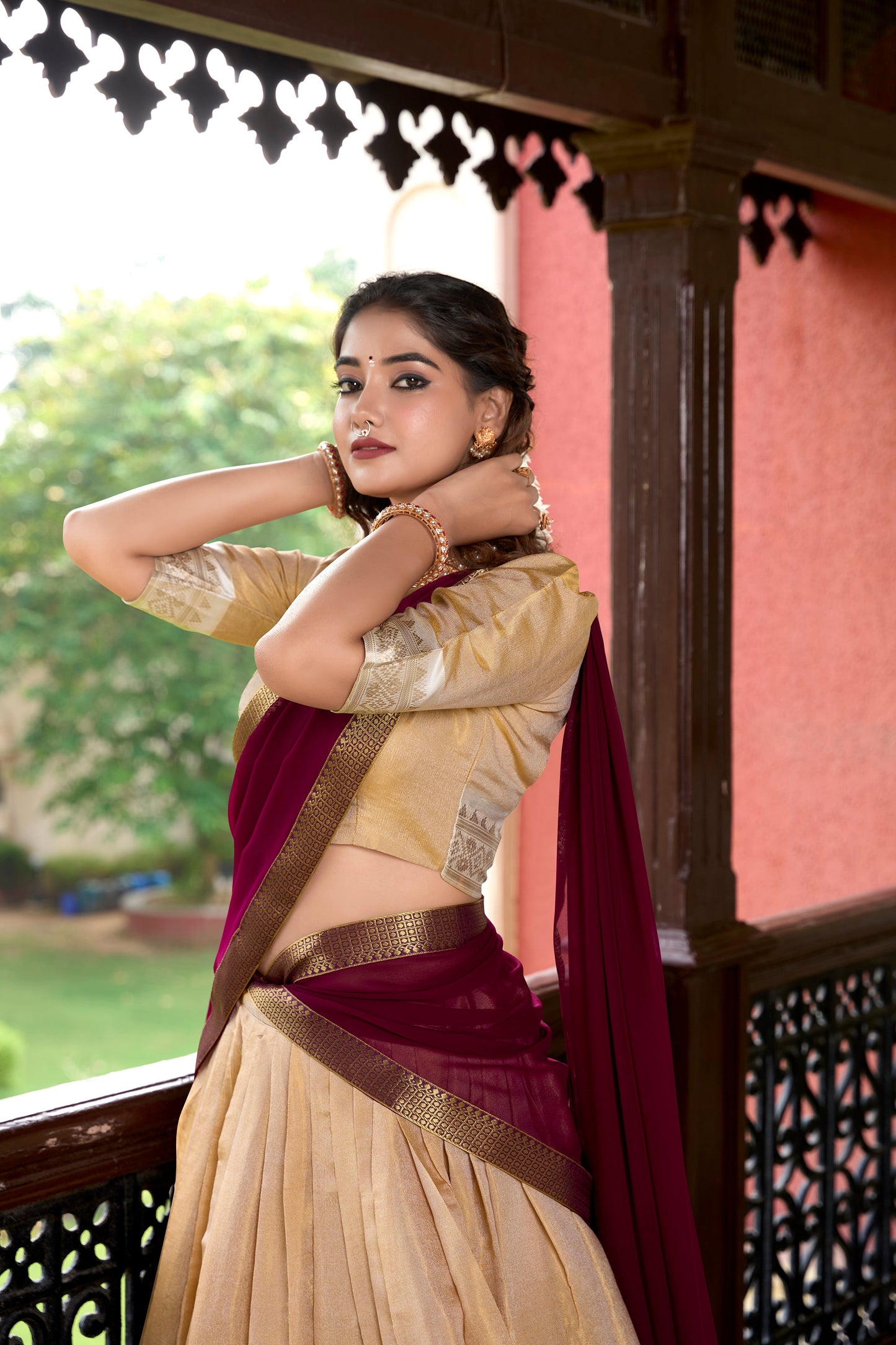 Lorenvalley Cream Kanchipuram Zari Weaving Work Lehenga Choli | Swadesiicart