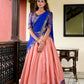 Lorenvalley Peach Kanchipuram Zari Weaving Work Lehenga Choli | Swadesiicart