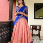 Lorenvalley Peach Kanchipuram Zari Weaving Work Lehenga Choli | Swadesiicart
