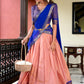 Lorenvalley Peach Kanchipuram Zari Weaving Work Lehenga Choli | Swadesiicart