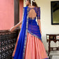 Lorenvalley Peach Kanchipuram Zari Weaving Work Lehenga Choli | Swadesiicart