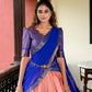 Lorenvalley Peach Kanchipuram Zari Weaving Work Lehenga Choli | Swadesiicart