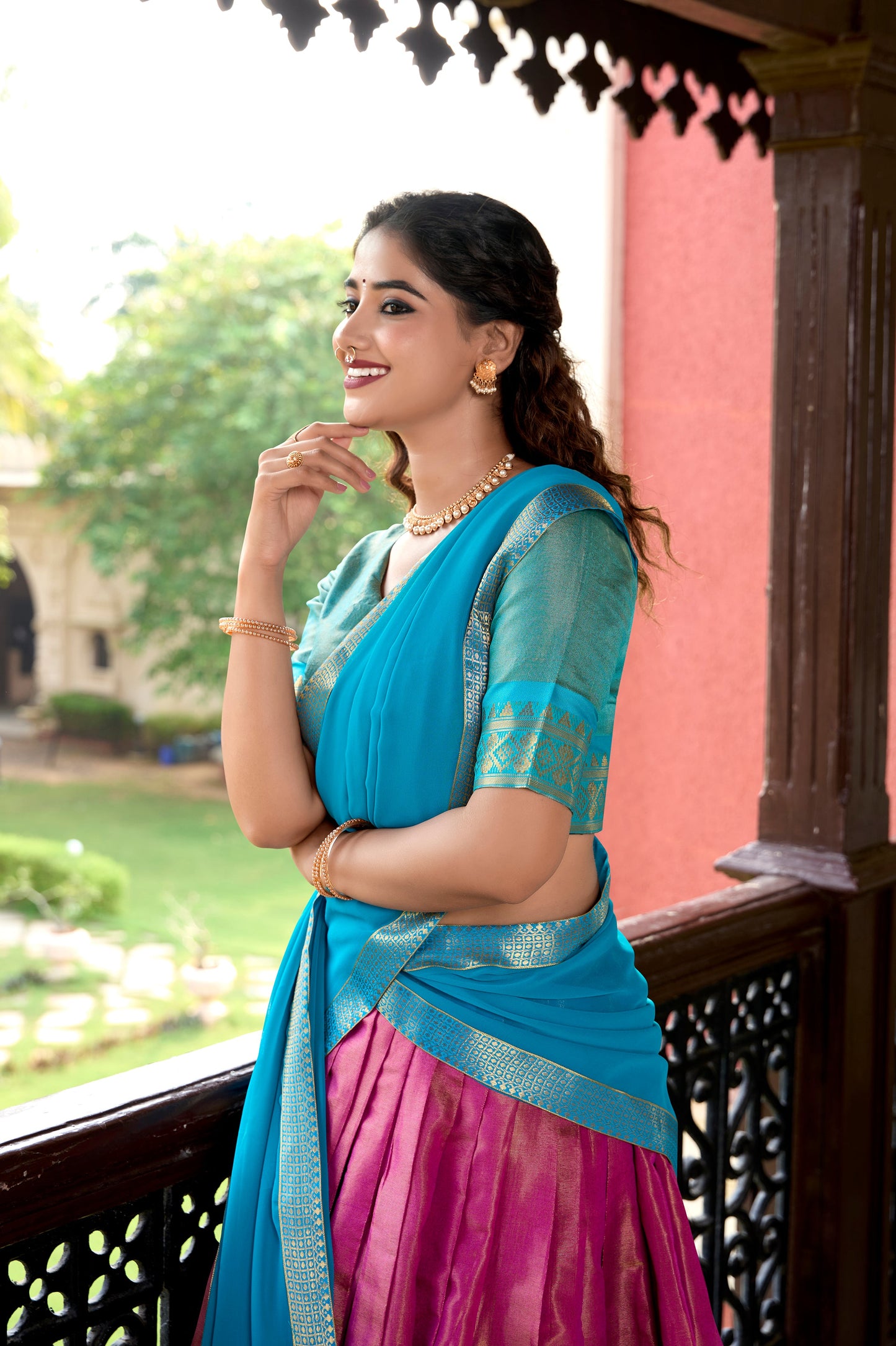 Lorenvalley Pink Kanchipuram Zari Weaving Work Lehenga Choli | Swadesiicart