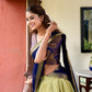 Lorenvalley Pista Kanchipuram Zari Weaving Work Lehenga Choli | Swadesiicart