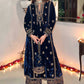 Lorenvalley Fashion Women Blue Velvet Embroidered Salwar Suit Material | Swadesiicart