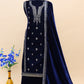 Lorenvalley Fashion Women Blue Velvet Embroidered Salwar Suit Material | Swadesiicart