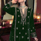 Lorenvalley Fashion Women Green Velvet Embroidered Salwar Suit Material | Swadesiicart