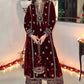 Lorenvalley Fashion Women Maroon Velvet Embroidered Salwar Suit Material | Swadesiicart