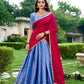 Lorenvalley Royal Blue Kanchipuram Zari Weaving Work Lehenga Choli with Dupatta | Swadesiicart