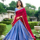 Lorenvalley Royal Blue Kanchipuram Zari Weaving Work Lehenga Choli with Dupatta | Swadesiicart