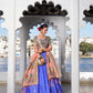 Lorenvalley Blue Jacquard Silk Paithani Weaving Zari Work with Lace Touch Up Lehenga Choli with Dupatta | Swadesiicart
