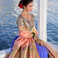 Lorenvalley Blue Jacquard Silk Paithani Weaving Zari Work with Lace Touch Up Lehenga Choli with Dupatta | Swadesiicart