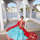 Lorenvalley Sky Blue Jacquard Silk Paithani Weaving Zari Work with Lace Touch Up Lehenga Choli with Dupatta | Swadesiicart