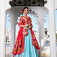 Lorenvalley Sky Blue Jacquard Silk Paithani Weaving Zari Work with Lace Touch Up Lehenga Choli with Dupatta | Swadesiicart