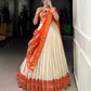 Lorenvalley Fashion Off White Vichitra Silk Zari Weaving With Lace Border Lehenga Choli with Dupatta | Swadesiicart