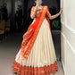 Lorenvalley Fashion Off White Vichitra Silk Zari Weaving With Lace Border Lehenga Choli with Dupatta | Swadesiicart