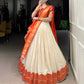 Lorenvalley Fashion Off White Vichitra Silk Zari Weaving With Lace Border Lehenga Choli with Dupatta | Swadesiicart