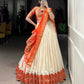 Lorenvalley Fashion Off White Vichitra Silk Zari Weaving With Lace Border Lehenga Choli with Dupatta | Swadesiicart