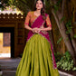 Lorenvalley Fashion Pista Kanchipuram Zari Weaving Work Lehenga Choli with Dupatta - Swadesiicart