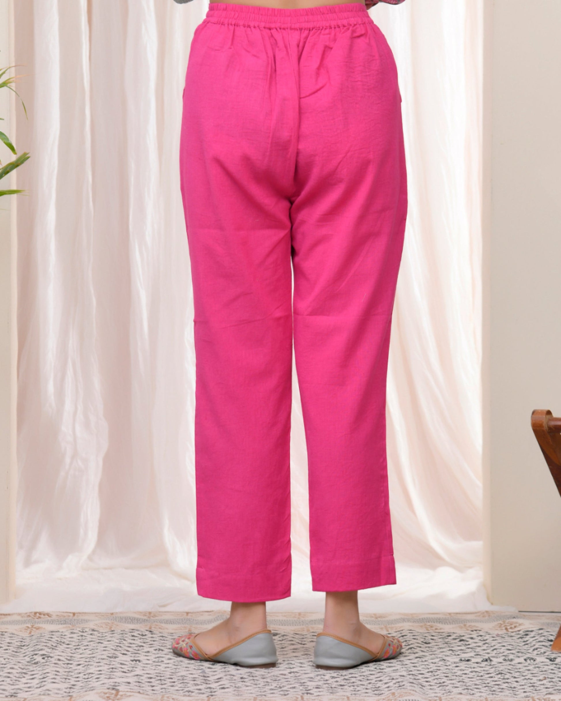Vaasva Women Rani Cotton Flax Solid Straight Pants | Swadesiicart