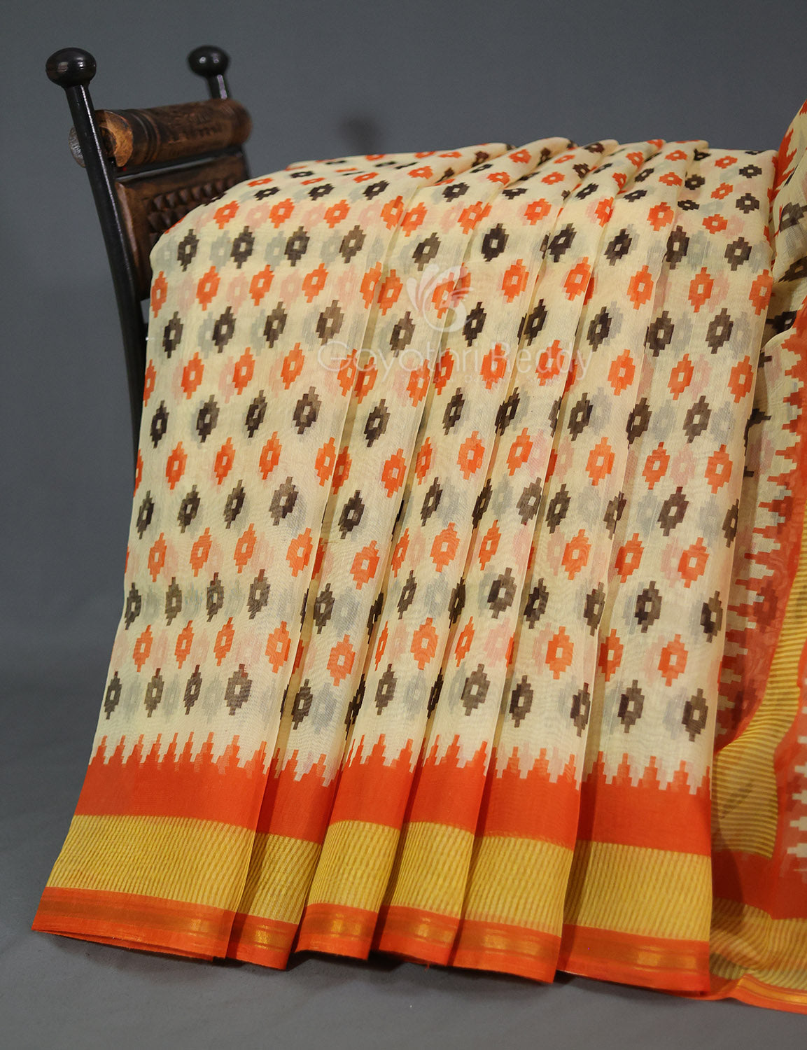 Shades of Cream And Orange Colour Blouse Patola Print Semi Chanderi Saree By Gayathri Reddy Designer Studio | Swadesiicart